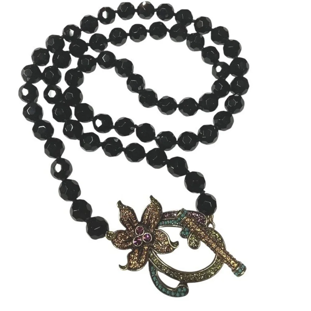 Stunning Signed Heidi Daus Design Toggle Pave Crystal Beaded Floral Necklace NWT